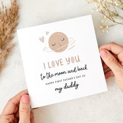 First Father’s Day Card for New Dad from Baby I Love You to the Moon and Back Planet Design 1st Fathers Day Keepsake for New Daddy