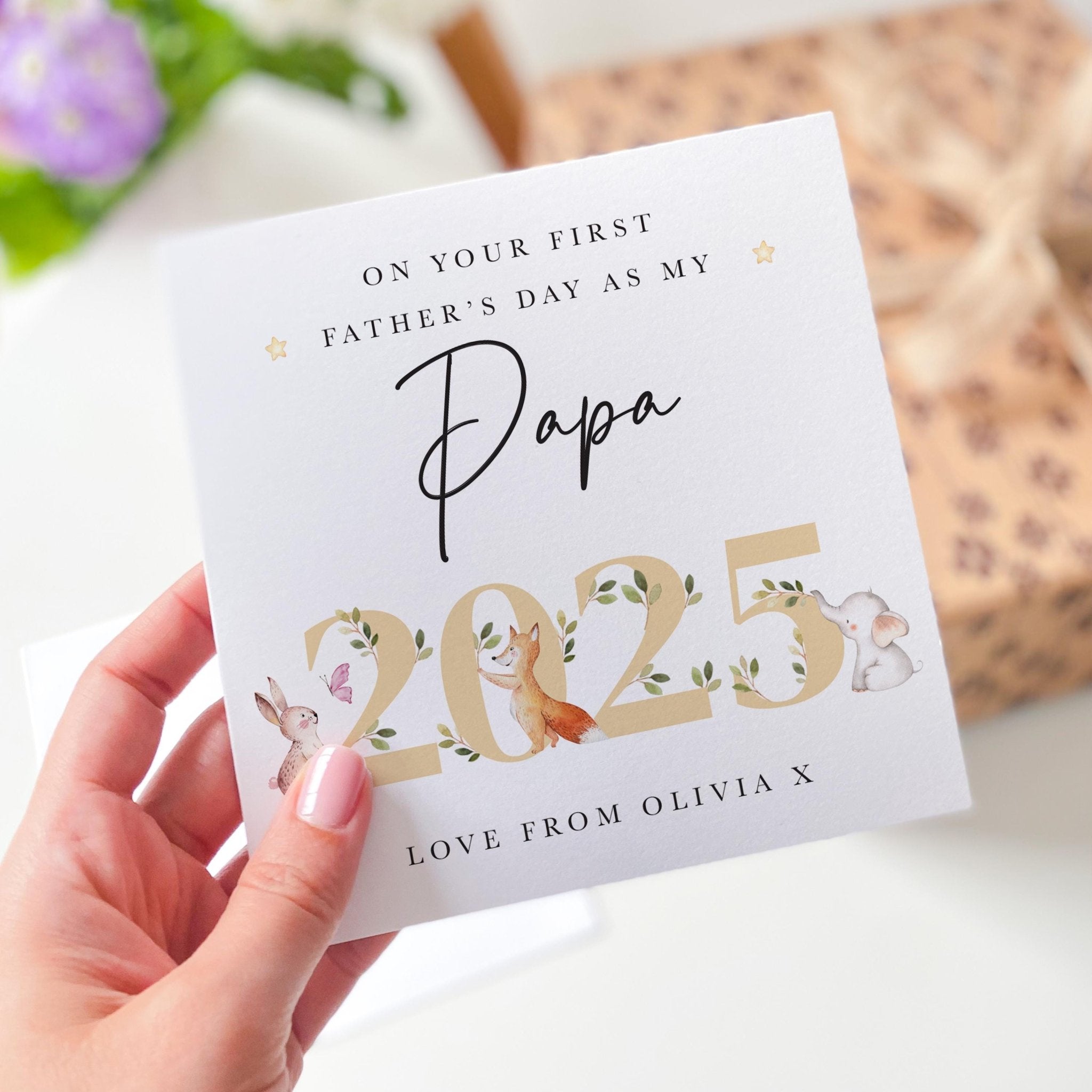 First Father's Day Card for Papa from Baby Boy Girl Personalised with Name and Title Cute Bear Design for Papa Keepsake Gift