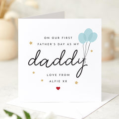 First Father's Day Card from Baby Boy Blue Balloon Design Special Daddy Son Keepsake Card for New Dad from Baby Bump On Our 1st Fathers Day