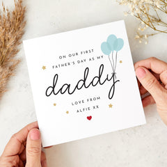 First Father's Day Card from Baby Boy Blue Balloon Design Special Daddy Son Keepsake Card for New Dad from Baby Bump On Our 1st Fathers Day