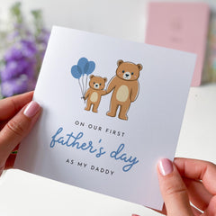 First Father's Day Card from Baby Boy Cute Bear and Blue Balloon Design Daddy and Son Keepsake Card for New Dad from Baby