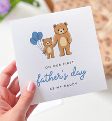 First Father's Day Card from Baby Boy Cute Bear and Blue Balloon Design Daddy and Son Keepsake Card for New Dad from Baby