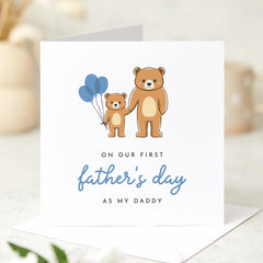 First Father's Day Card from Baby Boy Cute Bear and Blue Balloon Design Daddy and Son Keepsake Card for New Dad from Baby