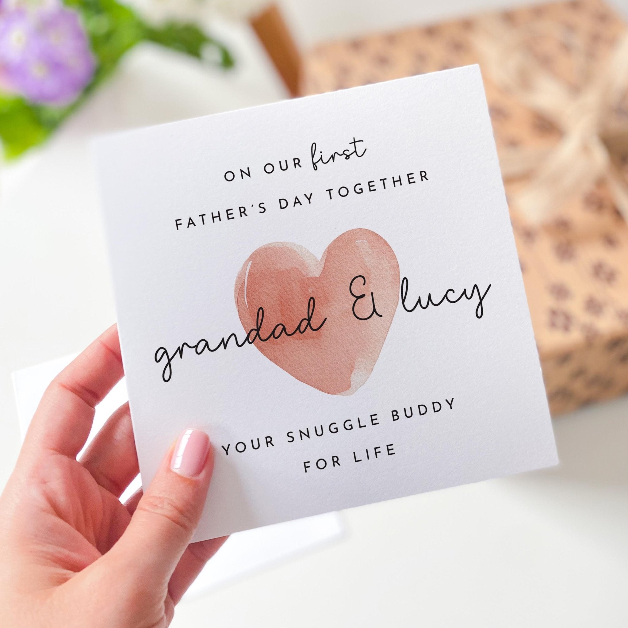 First Father's Day Card from Baby Girl – Personalised with Names – Grandpa and Me Card with Red Heart – Cute New Grandad Keepsake Gift