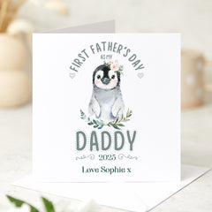 First Father’s Day Card from Baby Girl to Daddy Cute Penguin Design Personalised Keepsake Gift 2025 Daughter 1st Fathers Day as my daddy