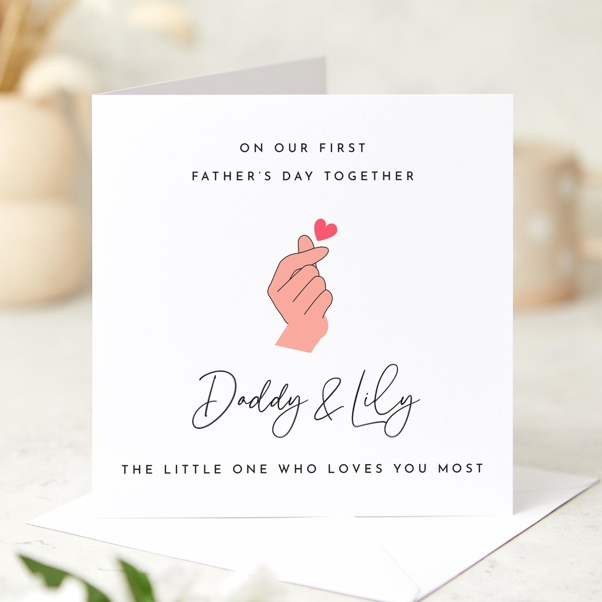 First Father's Day Card from Baby Personalised with Names Daddy and Me Keepsake – Cute Hand Heart Design – New Dad Gift from Daughter or Son