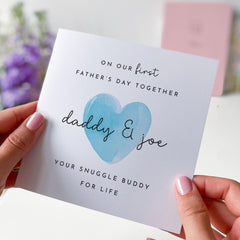 First Father's Day Card from Baby Personalised with Names Daddy Grandad and Me Card with Blue Heart Cute New Dad Keepsake Gift