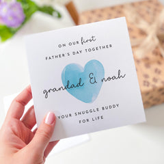 First Father's Day Card from Baby Personalised with Names Daddy Grandad and Me Card with Blue Heart Cute New Dad Keepsake Gift