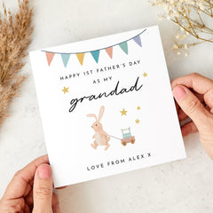 First Father's Day Card Personalised with Name Cute Bunny Design for Daddy Baby 1st Fathers Day Keepsake