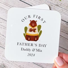 First Father's Day Gift Coaster with Lion Crocodile or Bear Design Daddy & Baby Name Keepsake Gift New Dad Present from Baby 1st Fathers Day