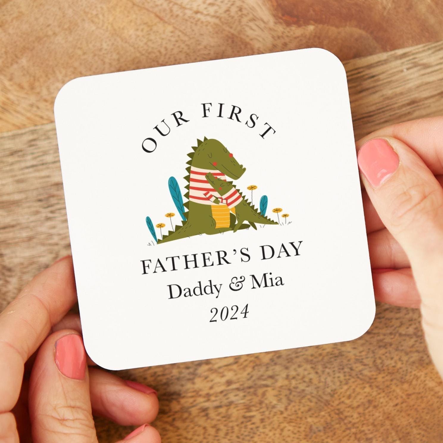 First Father's Day Gift Coaster with Lion Crocodile or Bear Design Daddy & Baby Name Keepsake Gift New Dad Present from Baby 1st Fathers Day