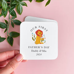 First Father's Day Gift Coaster with Lion Crocodile or Bear Design Daddy & Baby Name Keepsake Gift New Dad Present from Baby 1st Fathers Day