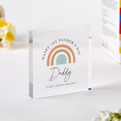 First Father's Day Gift From The Bump For New Dad Acrylic Plaque Cute Gift "I Can't Wait to Meet You Daddy'� Sentimental Keepsake New Dad