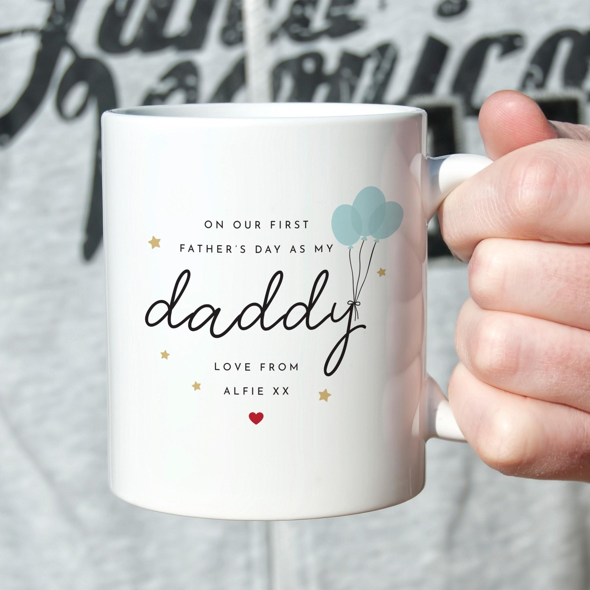 First Fathers Day Mug Daddy Balloon Design Name 1st Fathers Day Keepsake Cup Dad