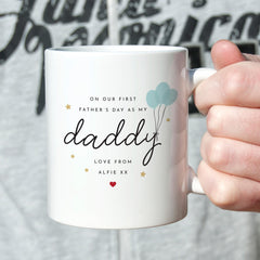 First Father's Day Mug for Daddy Balloon Design Gift from Baby with Name 1st Fathers Day Keepsake Cup for New Dad