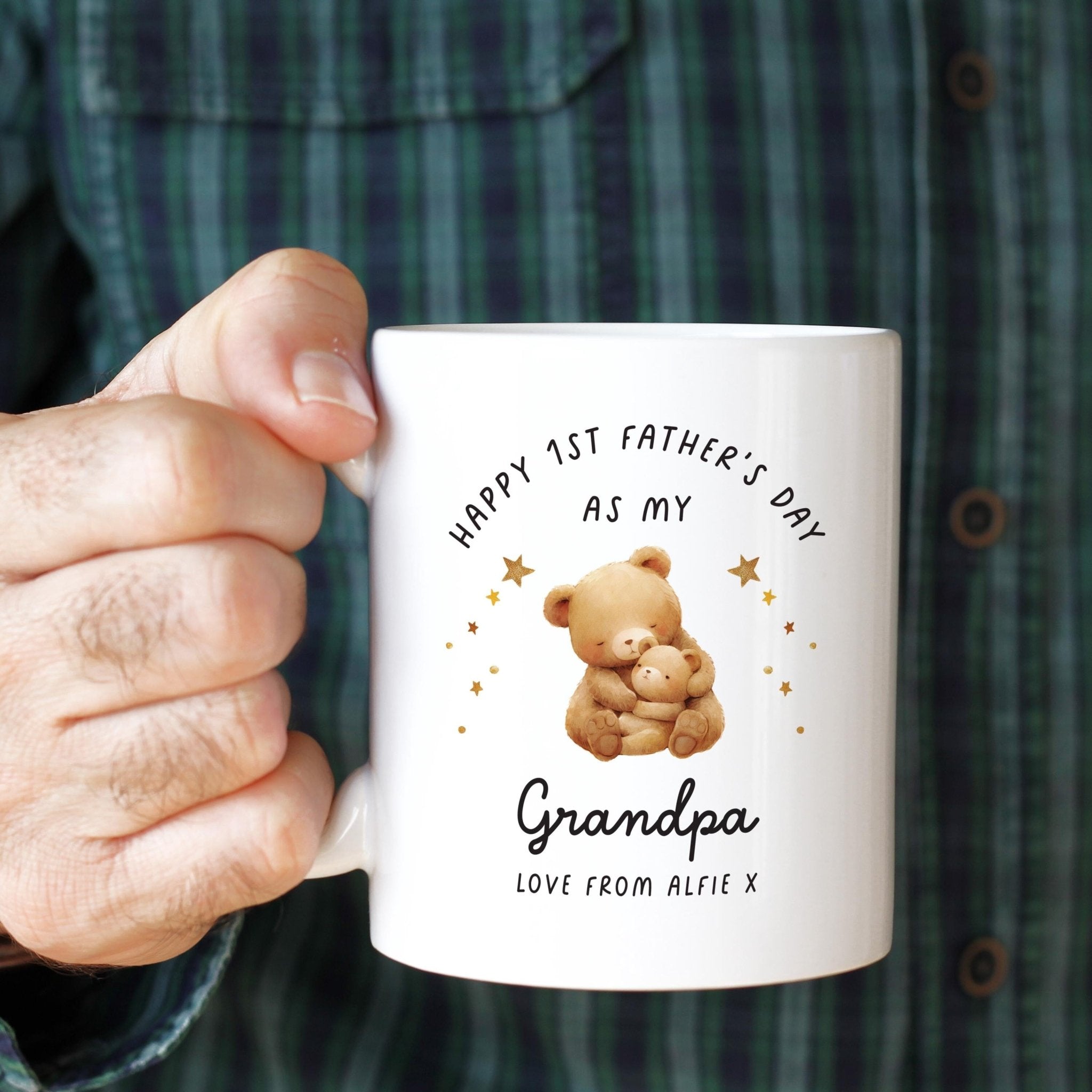 First Fathers Day Mug Grandpa Cute Teddy Bear Design Name First Fathers Day Keepsake