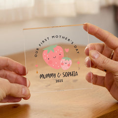 First Mother's Day Gift Personalised Acrylic Plaque for Mum & Baby Custom Keepsake for New Mum Strawberry or Lemon Design