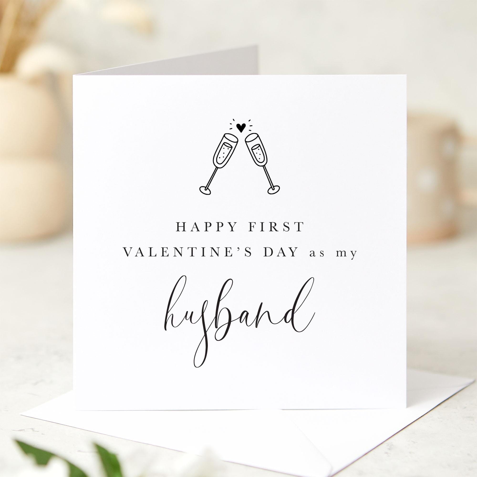 First Valentine's Day Card for Husband Champagne Theme Romantic Valentine's Day Card Keepsake for Him New Husband Valentine's Gift