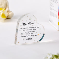 Floral Heart Acrylic Plaque Gift for Teacher with Last Name End of Term Gift Thank You Keepsake Primary Nursery End Year Appreciation