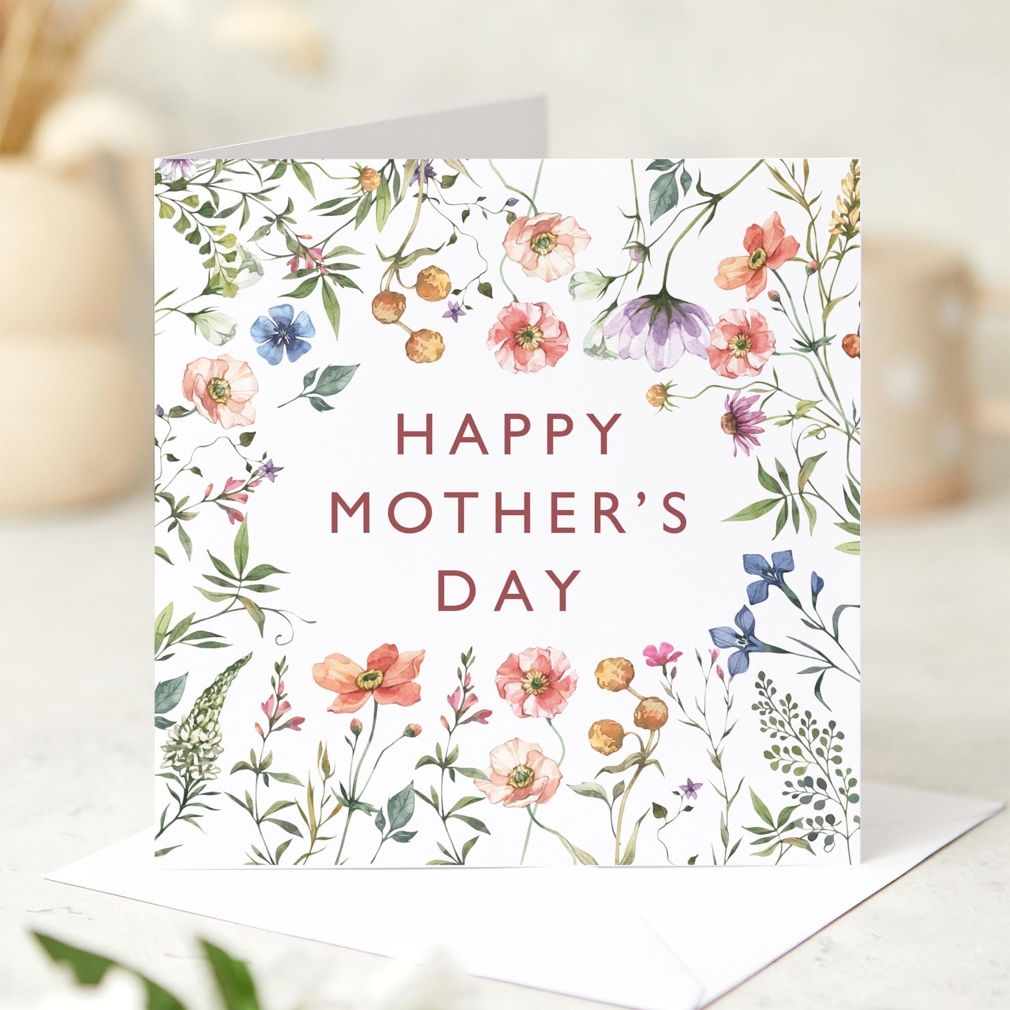 Floral Mother's Day Card Elegant Watercolour Wild Flower Card for Mum Birthday Card for Mum Beautiful Botanical Greeting Card for Mother