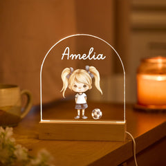 Football Night Light Name LED Lamp Soccer Shirt Theme Kids Room Decor Gift for Boys Birthday with Wooden Base
