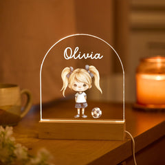 Football Night Light Name LED Lamp Soccer Shirt Theme Kids Room Decor Gift for Boys Birthday with Wooden Base