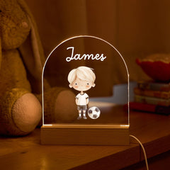 Football Night Light Name LED Lamp Soccer Shirt Theme Kids Room Decor Gift for Boys Birthday with Wooden Base