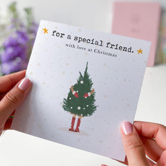 For A Special Friend Christmas Card For Best Friend With Love At Christmas My Friend Card For Bestie Cute Xmas Tree Hugs Cards For Her Him