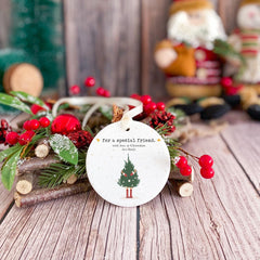 For a Special Friend Personalised Christmas Ceramic Ornament with Name Cute Xmas Gift for Best Friend with Christmas Tree Bestie Friendship