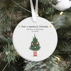 For a Special Friend Personalised Christmas Ceramic Ornament with Name Cute Xmas Gift for Best Friend with Christmas Tree Bestie Friendship