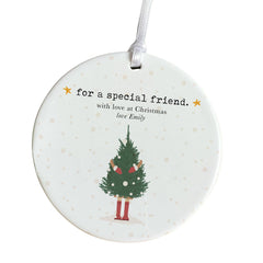 For a Special Friend Personalised Christmas Ceramic Ornament with Name Cute Xmas Gift for Best Friend with Christmas Tree Bestie Friendship
