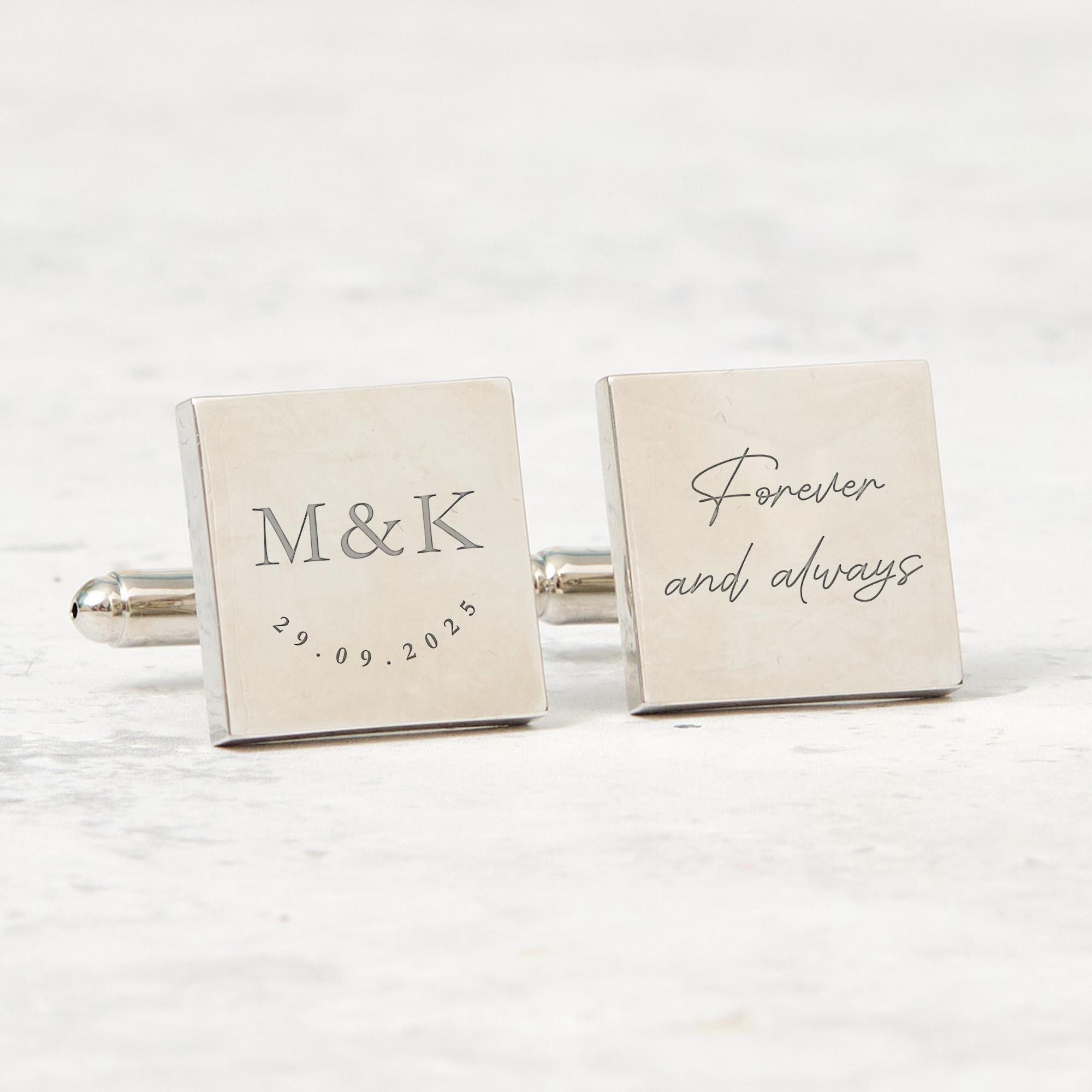 Forever and Always Cufflinks with Initials and Date Romantic Gift for Husband Boyfriend Groom Wedding Engagement Anniversary Valentine’s Day
