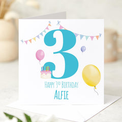 Fun 3rd Birthday Card for Boy Bright Colourful Design with Balloons and Cake Perfect Keepsake for Son Grandson or Nephew I am Three Third