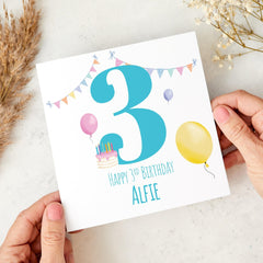 Fun 3rd Birthday Card for Boy Bright Colourful Design with Balloons and Cake Perfect Keepsake for Son Grandson or Nephew I am Three Third
