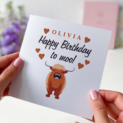 Funny Birthday Card With Highland Cow Name And Heart Buffalo Card Birthday Greeting Card Daughter Granddaughter Niece Sister Friend Dad Mum