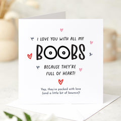 Funny Card For Boyfriend Husband Valentine's Day Birthday Card I Love You With All My Boobs Naughty Valentines Card Funny Anniversary Card