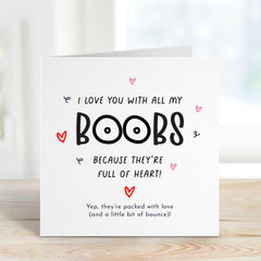 Funny Card For Boyfriend Husband Valentine's Day Birthday Card I Love You With All My Boobs Naughty Valentines Card Funny Anniversary Card