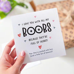 Funny Card For Boyfriend Husband Valentine's Day Birthday Card I Love You With All My Boobs Naughty Valentines Card Funny Anniversary Card