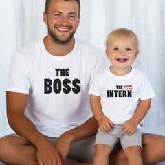 Funny Daddy and Me T-Shirt for Father's Day The Boss & The Intern Matching Family Outfit for Dad Toddler First Father's Day Keepsake 1st