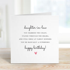 Funny Daughter - in - Law Birthday Card Humorous and Heartfelt Message