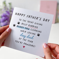 Funny Dog Dad Father's Day Card for Dog Owner Pawsome Card from the Dog Treat Giving Muddy Paw Cleaning Pet Owner Card Perfect for Dog Lover