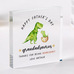 Funny Father's Day Gift for Grandad Grandadsaurus Acrylic Plaque Personalised Gift from Grandchild Roarsome Dinosaur Keepsake for Grandpa