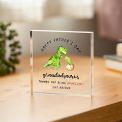 Funny Father's Day Gift for Grandad Grandadsaurus Acrylic Plaque Personalised Gift from Grandchild Roarsome Dinosaur Keepsake for Grandpa
