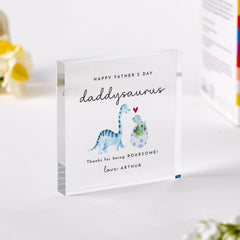 Funny Gift for Dad Daddysaurus Acrylic Plaque Personalised Father's Day Gift from Kids Roarsome Keepsake Dino - Loving Dads First Fathers Day