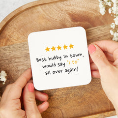 Funny Gift for Husband Coaster for Husband Wedding Anniversary Husband's Birthday Valentine's Day Gift 5 Star Hubby Quote Keepsake