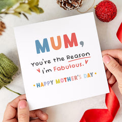 Funny Mother's Day Card for Mum You Are The Reason I'm Fabulous Appreciation Card from Son or Daughter Mother Sarcastic Humour Card Mummy