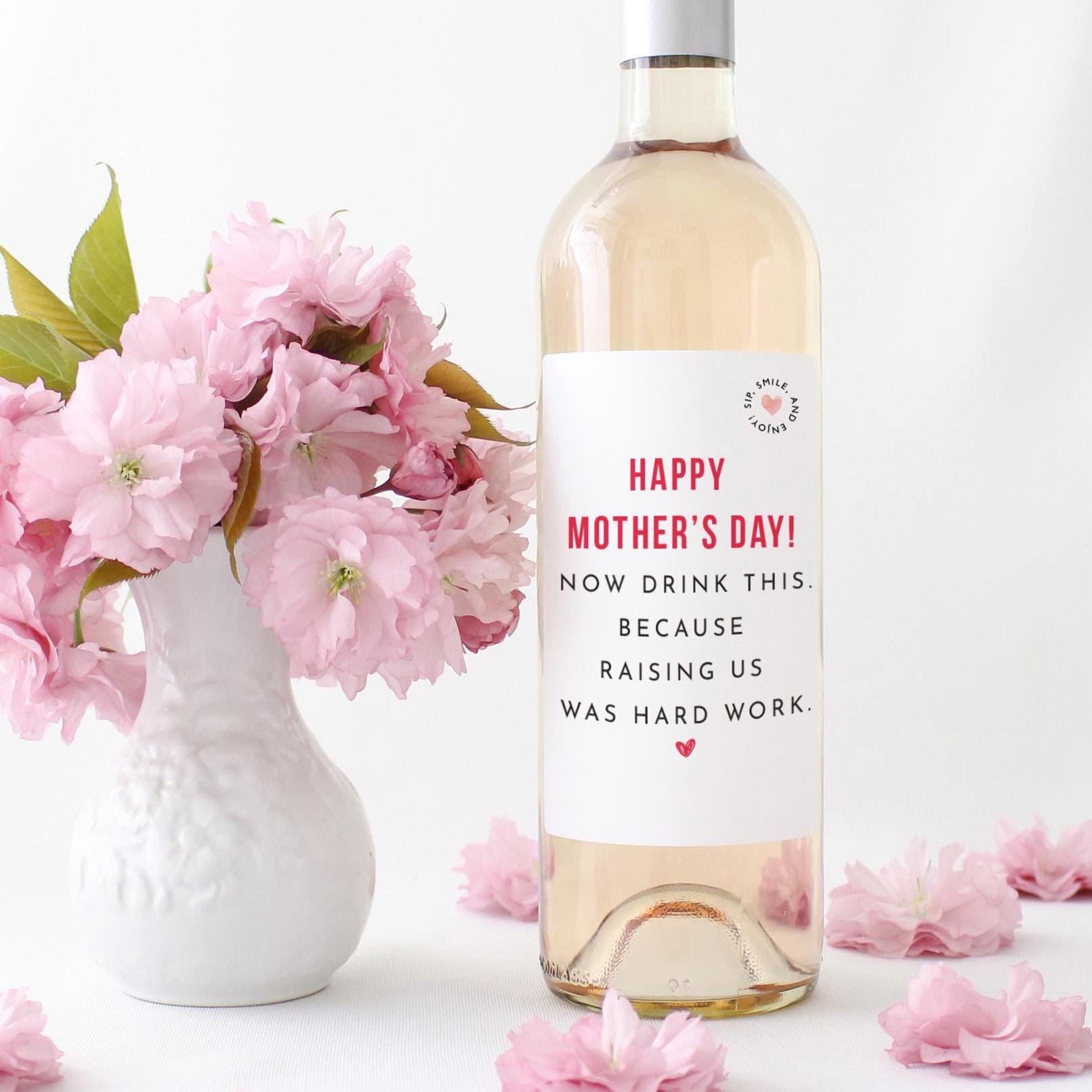 Funny Mother’s Day Wine Label - “Now Drink This” Gift for Mum Wine Sticker Prosecco Bottle Sticker for Mummy New Mum Present Wine Lover