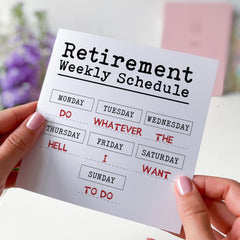 Funny Retirement Card “Retirement Weekly Schedule” Humorous Leaving Work Gift for Colleague Dad Boss or Friend Retired Party Keepsake