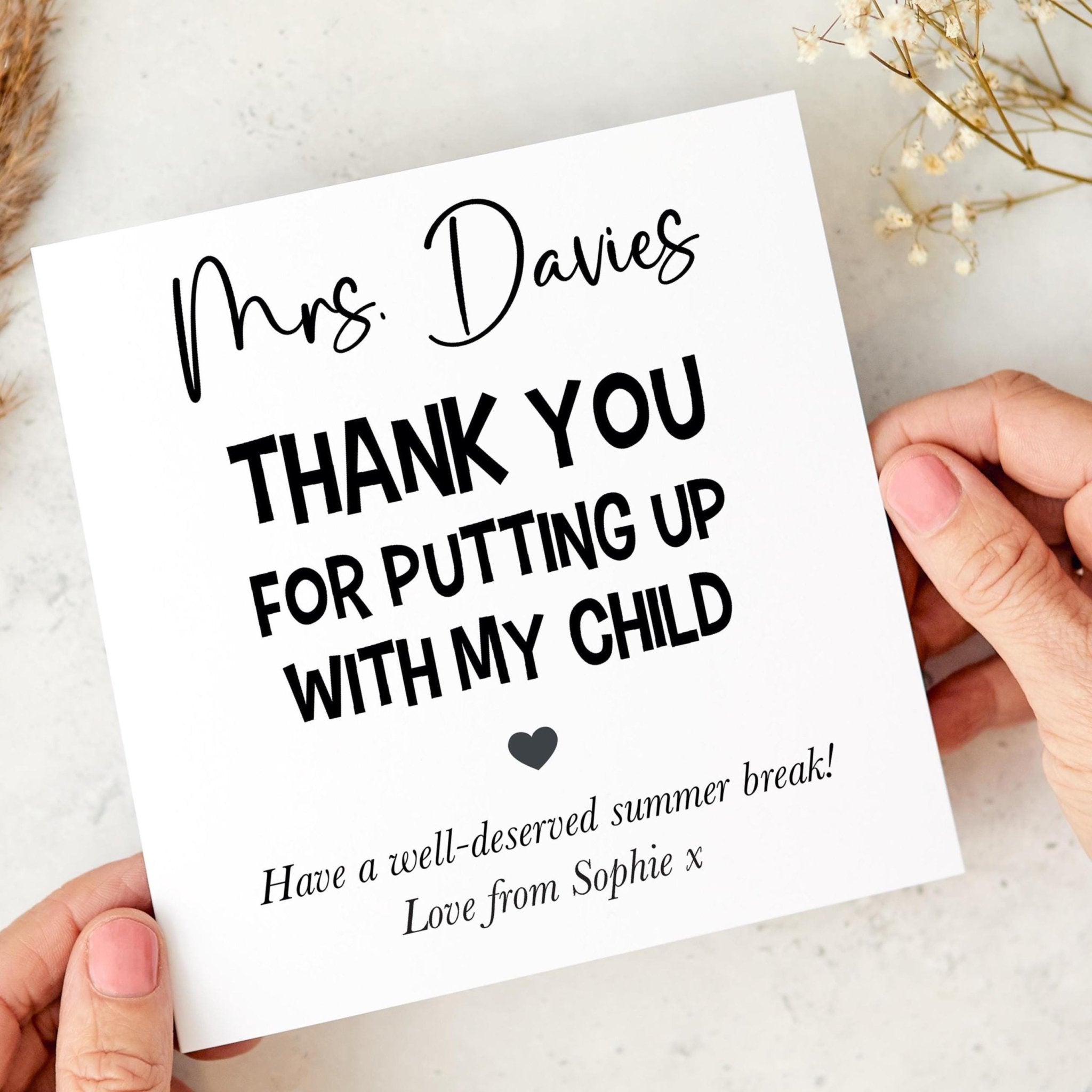 Funny Teacher Thank You Card from Parent Humorous End of Term Appreciation Card for Nursery Reception or Primary Teacher Gift