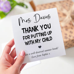 Funny Teacher Thank You Card from Parent Humorous End of Term Appreciation Card for Nursery Reception or Primary Teacher Gift